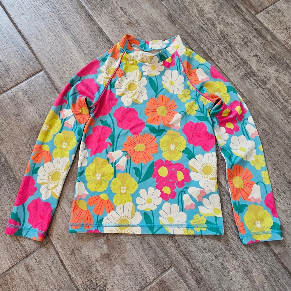 Boden Rash Guard Kids 8-9Y Floral Long Sleeve UPF 40+ Sun Protection Swim Beach